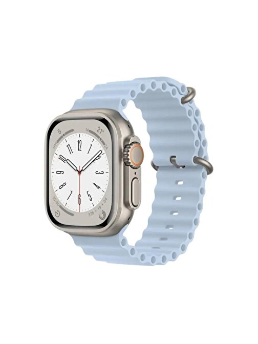 Cosmostech Apple Watch 1 - 2 - 3 - 4 - 5 - 6 - Se - 7 - 8 - Ultra 42 - 44 - 45 - 49 mm Silikon Akıllı Saat Kordonu Açık Mavi