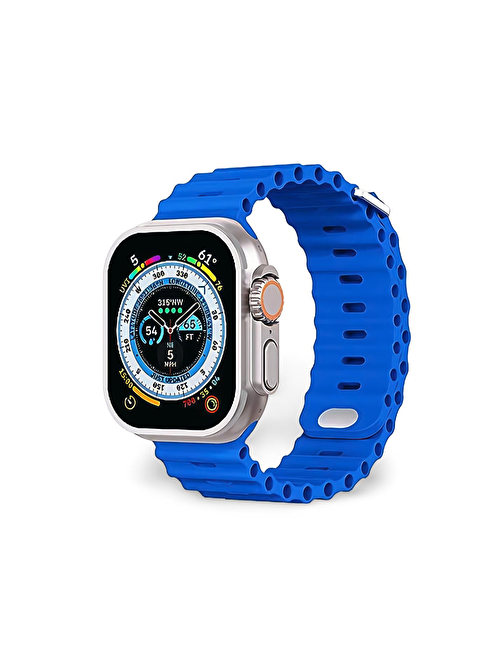 Cosmostech Apple Watch 1 - 2 - 3 - 4 - 5 - 6 - Se - 7 - 8 - Ultra 42 - 44 - 45 - 49 mm Silikon Akıllı Saat Kordonu Mavi