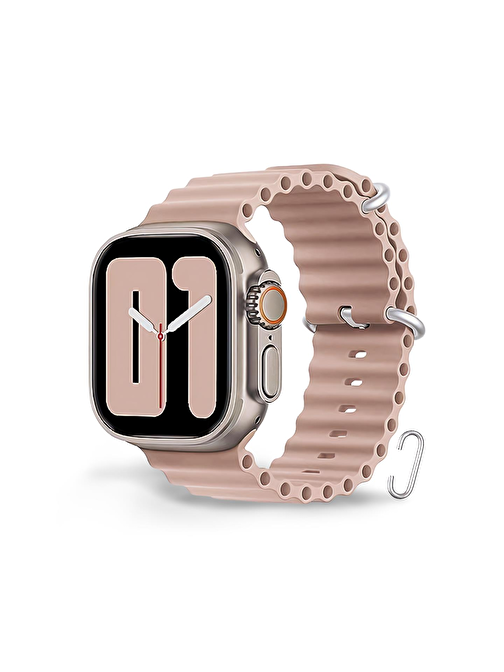 Cosmostech Apple Watch 1 - 2 - 3 - 4 - 5 - 6 - Se - 7 - 8 - Ultra 42 - 44 - 45 - 49 mm Silikon Akıllı Saat Kordonu Pembe