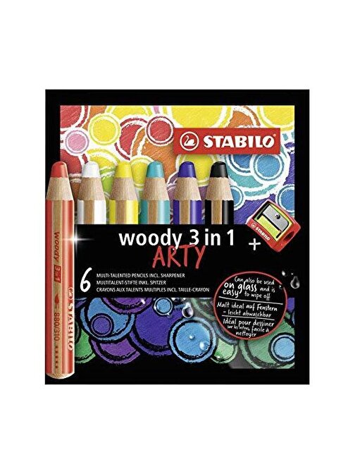 Stabilo Woody 3in1 ARTY 6'lı +kalemtıraş 8806-1-20