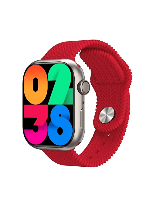 Bunnys Watch 9 Pro Apple iPhone 12 Mini Uyumlu 45 mm Bluetooth Çağrı Destekli Akıllı Saat Kırmızı