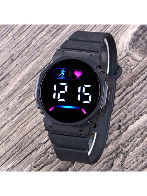 Kadın Saati Siyah Kordon Pembe İç Tasarım Led Watch Genç Kol Saati (Akıllı Saat Değildir!) ST-304374