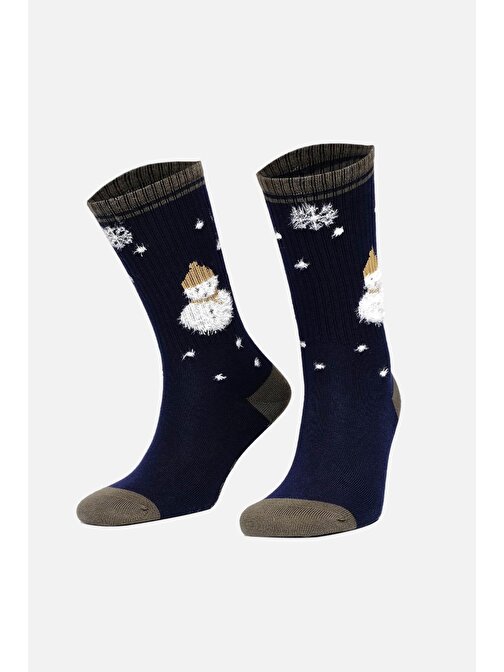Aytuğ Kadın Pamuklu Tekli Lacivert Yılbaşı Temalı Çorap - A-49001-L