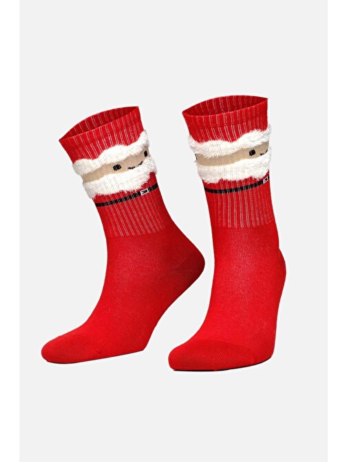 Aytuğ Kadın Pamuklu Tekli Kırmızı Yılbaşı Temalı Çorap - A-49001-K