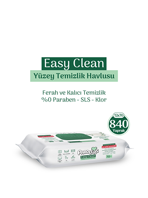 Easy Clean Beyaz Sabun Katkılı Yüzey temizlik Havlusu 12x70 (840 Yaprak)