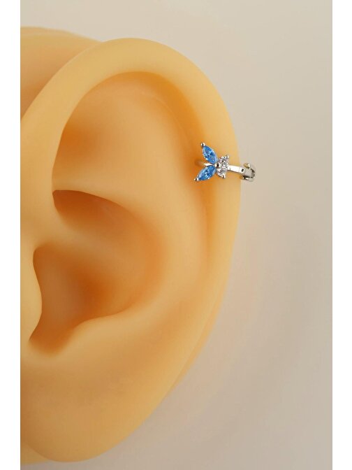 Mavi Kelebek Halka Tragus Piercing Helix Kıkırdak Lob