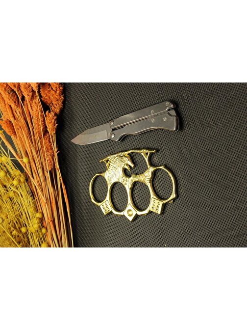 14 cm Kalın Komple Çelik Bıçak ve Gold Kartal Mustalı Set