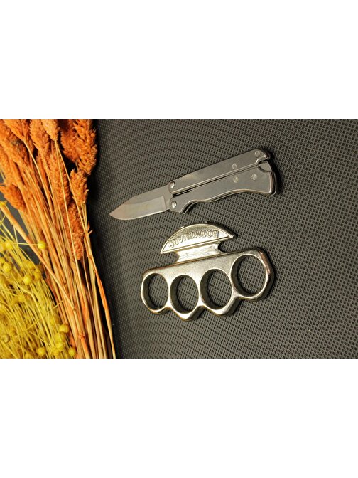 14 cm Kalın Komple Çelik Bıçak ve Gümüş Bodyguard Mustalı Set