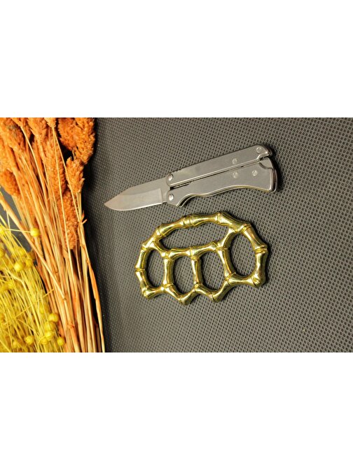 14 cm Kalın Komple Çelik Bıçak ve Gold Kemik Mustalı Set