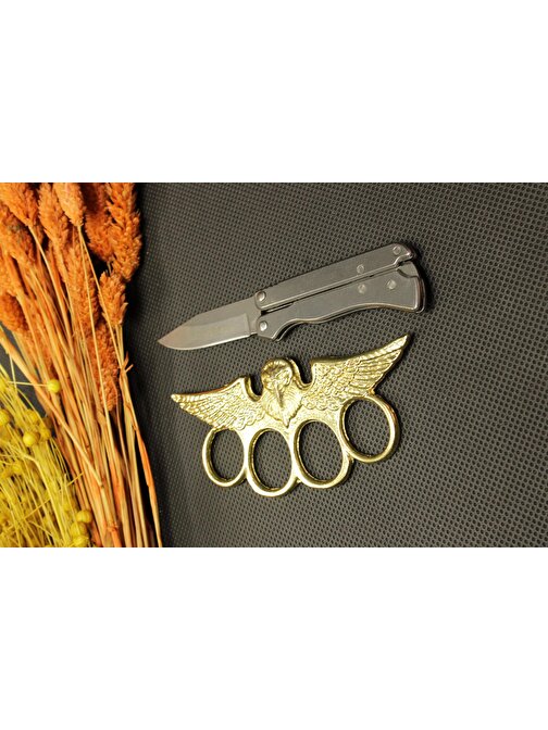 14 cm Kalın Komple Çelik Bıçak ve Gold Baykuş Mustalı Set