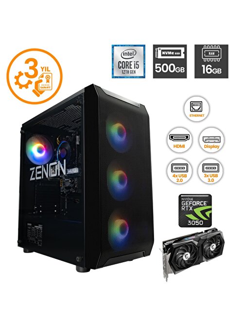 Zenon RAKS TR101 NVIDIA GeForce RTX 3050 Intel Core i5 12400F 16 GB RAM 500 GB SSD Freedos Masaüstü Bilgisayar