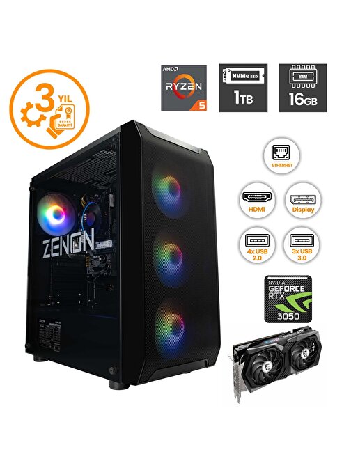Zenon RAKS TR104 NVIDIA GeForce RTX 3050 AMD Ryzen 5 5600 16 GB RAM 1 TB SSD Freedos Masaüstü Bilgisayar