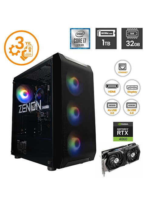 Zenon RAKS TR106 NVIDIA GeForce RTX 3060 Intel Core i7 12700F 32 GB RAM 1 TB SSD Freedos Masaüstü Bilgisayar