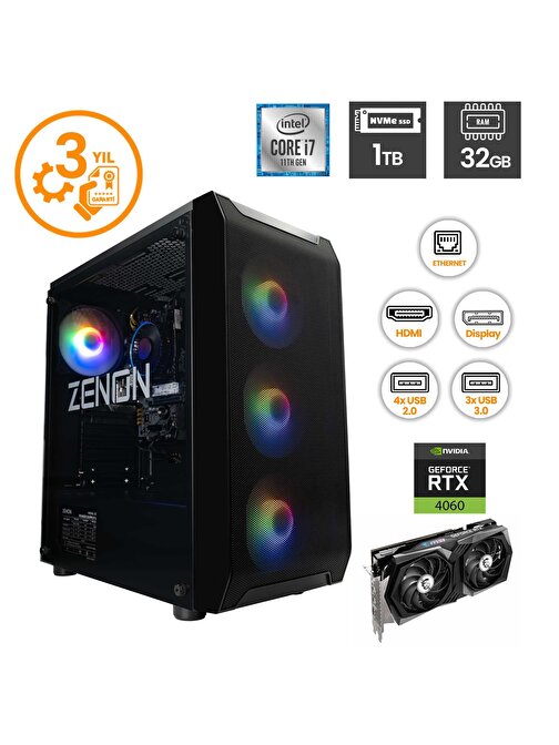 Zenon RAKS TR107 NVIDIA GeForce RTX 4060 Intel Core i7 11700F 32 GB RAM 1 TB SSD Freedos Masaüstü Bilgisayar