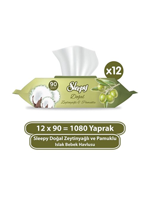 Sleepy Doğal Zeytinyağı Ve Pamuksu Lifler Islak Mendil 12 x 90'lı