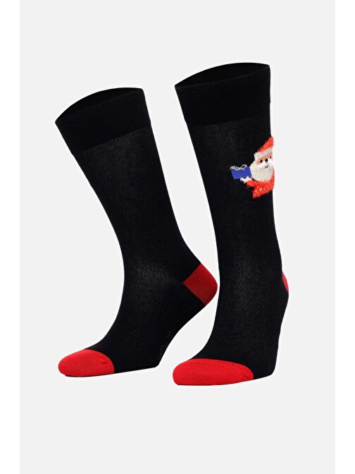 Aytuğ Erkek Pamuklu Tekli Siyah Yılbaşı Temalı Çorap - A-49008-S2