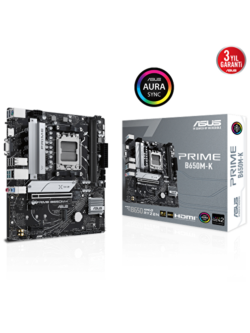 Asus Prime B650M-K AM5 DDR5 6400 mhz mATX Masaüstü Bilgisayar AMD Uyumlu Anakart