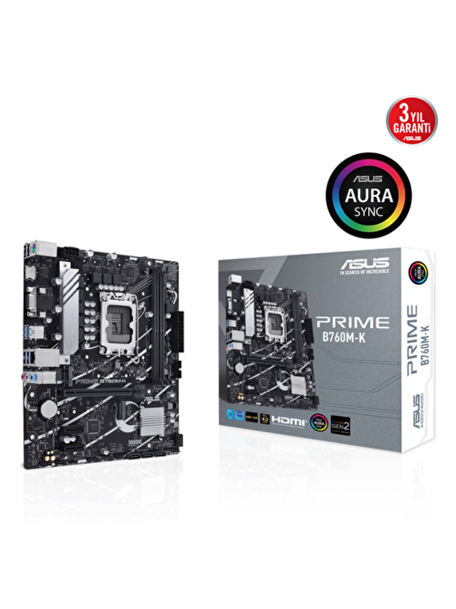 Asus Prime B760 LGA 1700 DDR5 8000 MHz mATX Masaüstü Bilgisayar Intel Uyumlu Anakart