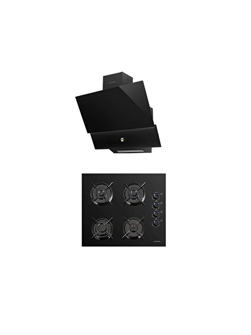 Luxell OC88 - DA88 Süper Kristal Dijital Göstergeli Gazlı Cam Ocak + Davlumbaz 2'li Ankastre Set Siyah