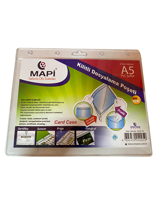 MAPİ KİLİTLİ TABELA POSETLERİ A5 YATAY 20'Lİ PAKET