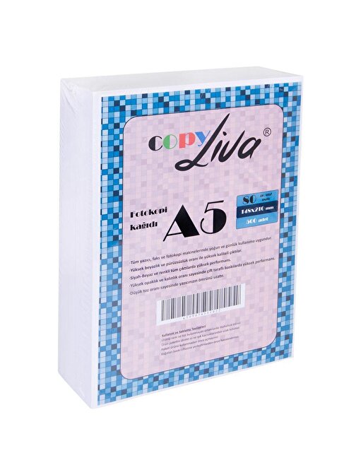 Liva Copy A5 Fotokopi Kağıdı 80G 10 Paket 5000 Syf A4'Ün Yarısı