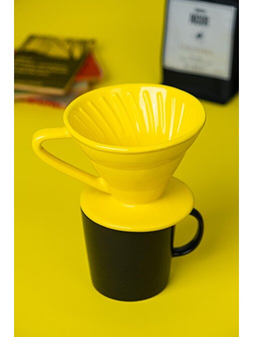 OrizaMes V60 02 El Yapımı Seramik Dripper Sarı Seramik Kahve Demleme Ekipmanı Handmade