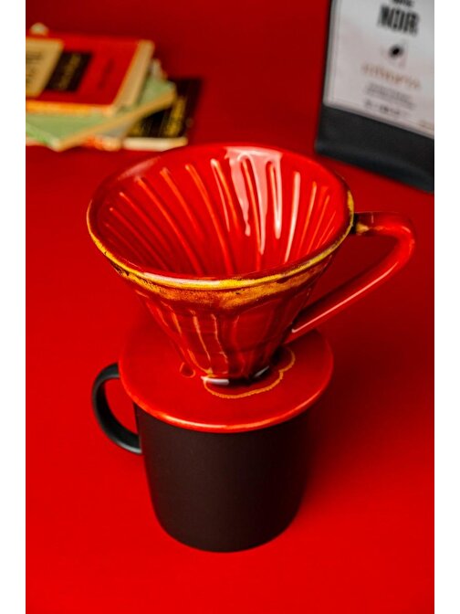 OrizaMes V60 02 El Yapımı Seramik Dripper Kırmızı Seramik Kahve Demleme Ekipmanı Ballı Tasarım