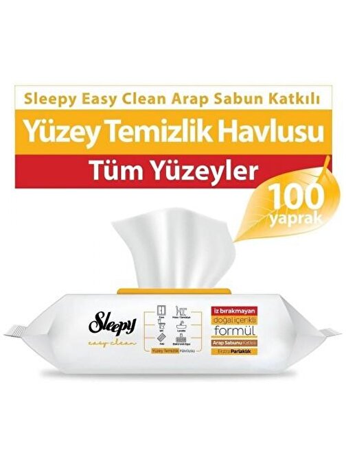 Sleepy Easy Clean Arap Sabunu Katkılı Yüzey Temizlik Havlusu 100 Lü