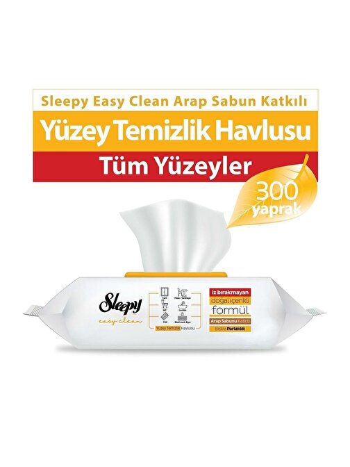 Sleepy Easy Clean Arap Sabunu Katkılı Yüzey Temizlik Havlusu 3X100 (300 Yaprak)