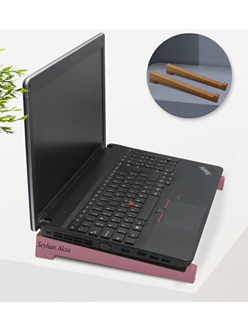 Kişiye Özel Taşınabilir Ahşap Pembe Notebook Laptop Standı