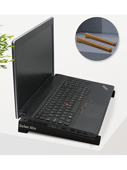 Kişiye Özel Taşınabilir Ahşap Siyah Notebook Laptop Standı