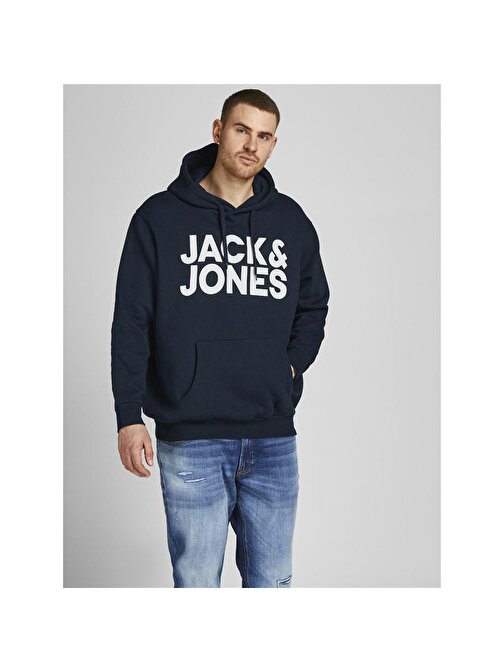 Jack&Jones Kapüşonlu Büyük Beden Lacivert Erkek Sweatshirt 12163777