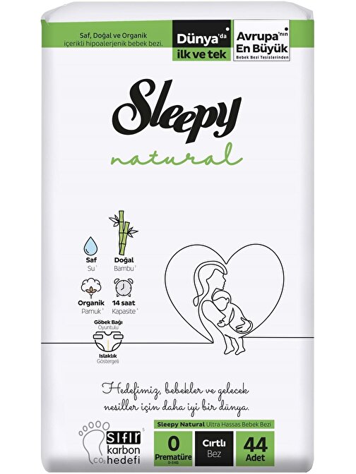 Sleepy Natural Cırtlı 0 Numara Bebek Bezi 44 Adet