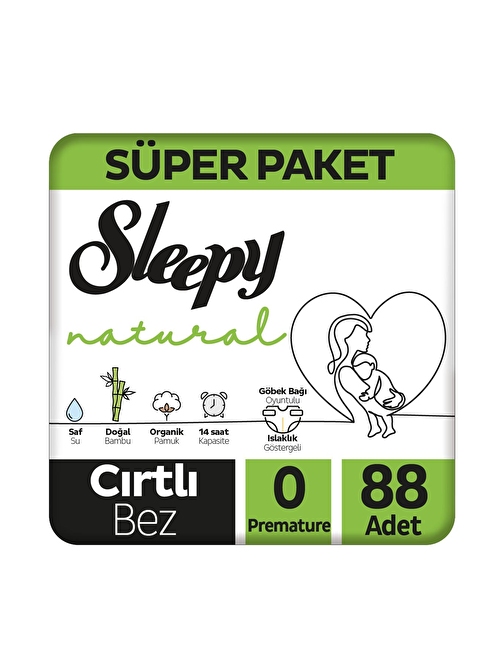 Sleepy Natural Cırtlı 0 Numara Bebek Bezi 88 Adet