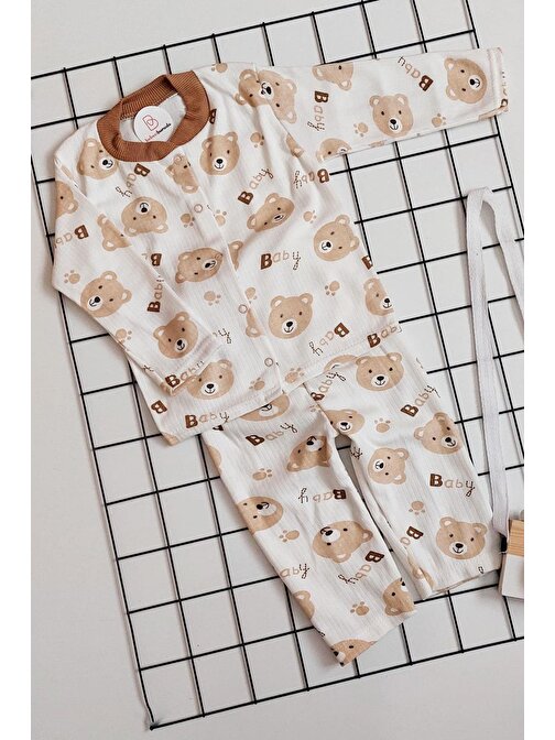 Bebeciburada Ayıcık Desenli Pamuklu Erkek Bebek Pijama Takımı 9 - 12 Ay