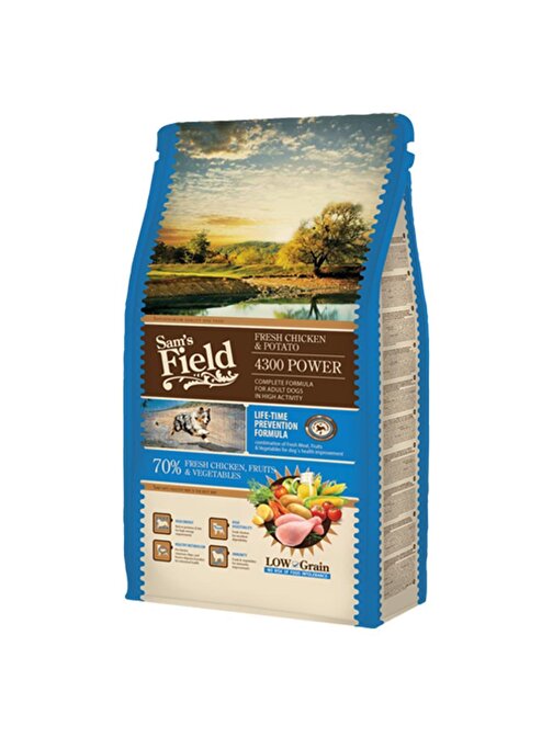 Sam's Field POWER4300 Tavuklu Patatesli Düşük Tahıllı Yetişkin Aktif Köpek Maması 13 KG