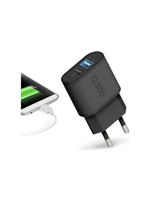 Sbs 2 x USB-A Hızlı Seyahat Şarj Cihazı Siyah