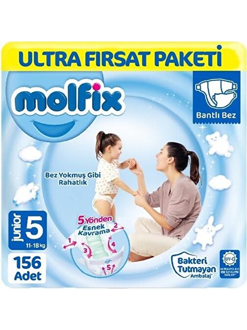 Molfix 5 Numara Ultra Fırsat Paketi Bebek Bezi 156 Adet