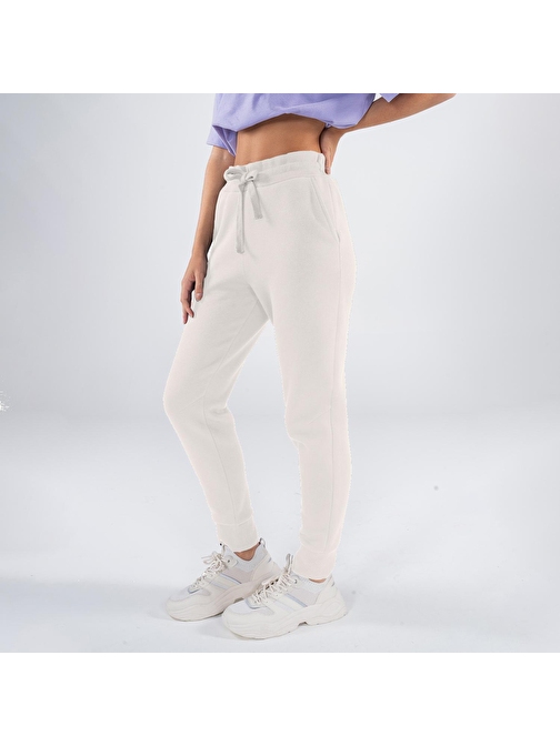 Agar Kadın Off White Cepli Lastikli Jogger Pantalon Eşofman Altı | M