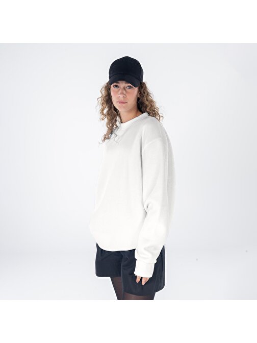 Monica Kadın Kırık Beyaz Oversize Bisiklet Yaka Sweatshirt   | XL