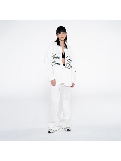 Denis Kadın Kırık Beyaz Oversize Gömlek Ceket | S