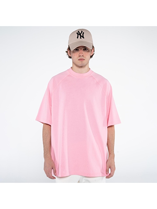 Pina Erkek Pembe %100 Koton Bisiklet Yaka Oversize Tişört  | L