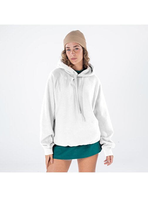 Pina Kadın Kırık Beyaz Kapüşonlu Oversize Sweatshirt Hoodie  | S