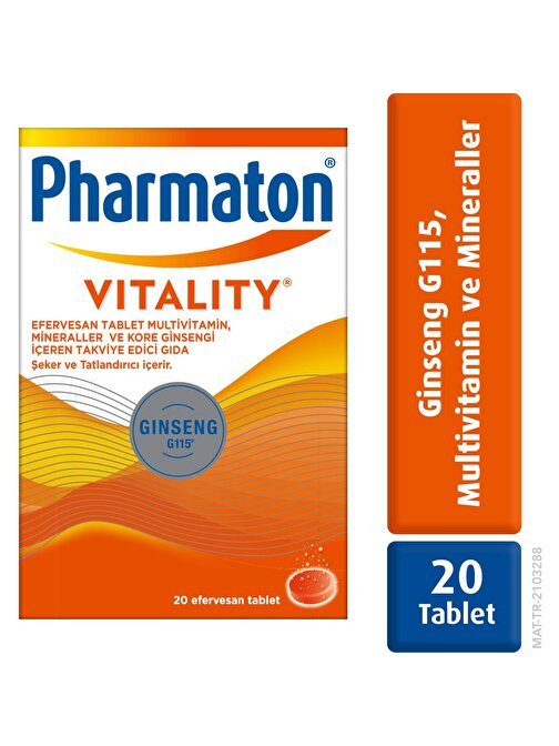 Pharmaton Vitality Efervesan 20 Tablet - Ginseng G115, Multivitamin ve Mineraller