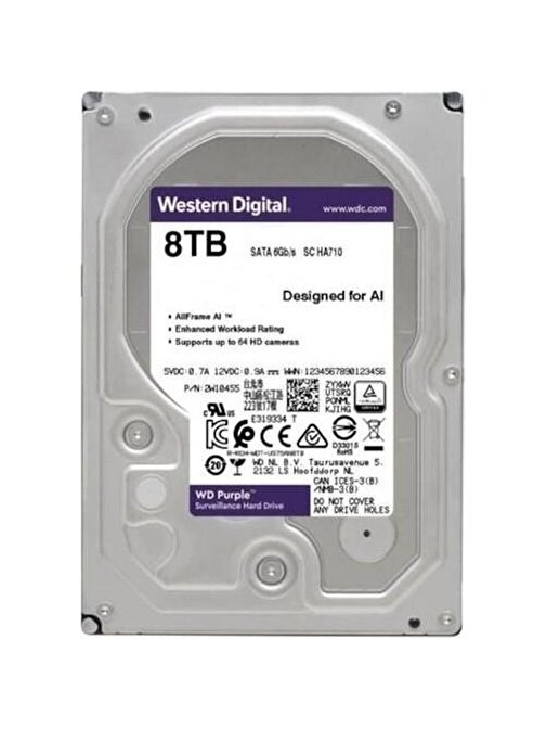 Wd 8Tb Purple WD84PURZ 5640RPM 128MB 7x24 Güvenlik Harddisk
