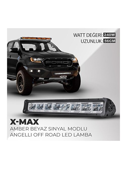 240w 56 Cm X-max Off Road Led Bar Angellı Sinyal Modlu Amber Beyaz Uyumlu