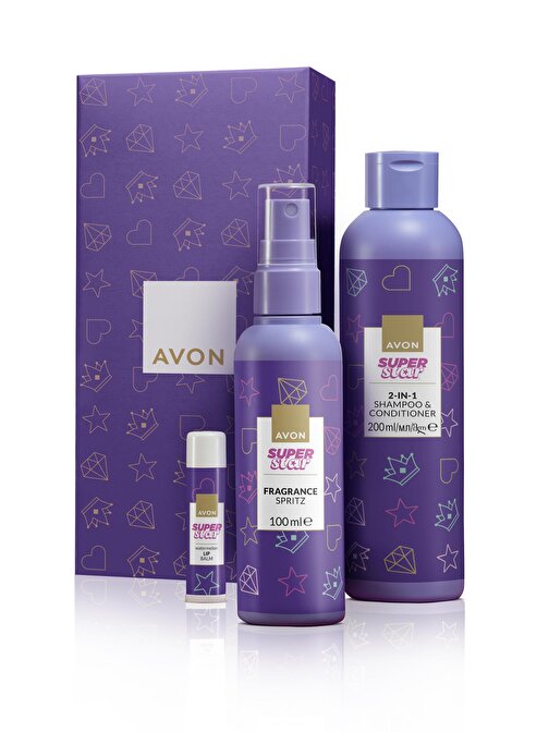 Avon Super Star Kız Çocuklar için Şampuan ve Saç Kremi Bodymist ve Dudak Balmı Hediye Seti