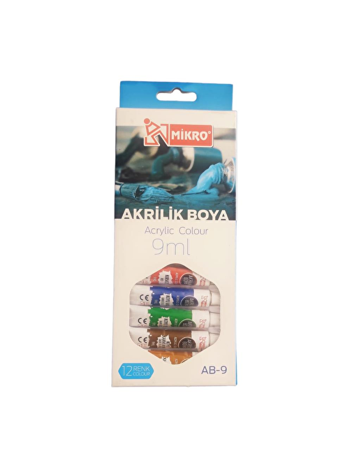 Akrilik Boya Tüp 12 Renk 9 ml Akrilik Boya 1 Paket