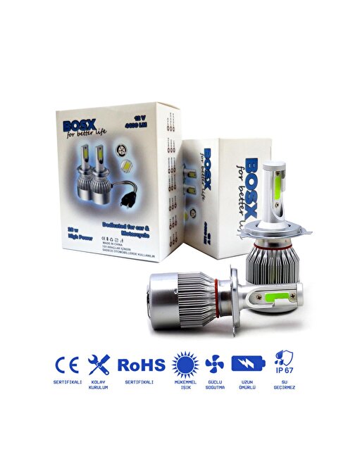 Bosx Ultra Deli Mavi LED Xenon Far Ampulü 4400LM 15000K H1