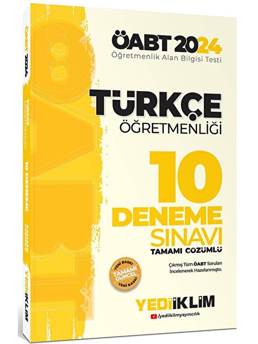 Yediiklim Yayınları 2024 Öabt  Türkçe Öğretmenliği Tamamı Çözümlü 10 Deneme Sınavı